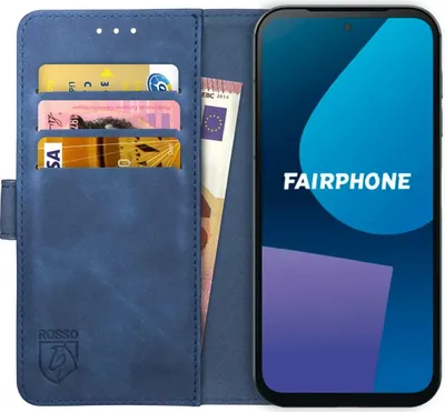 Immagine prodotto di Custodia a libro per smartphone Fairphone 5, con 3 scomparti per carte, chiusura magnetica, colore blu