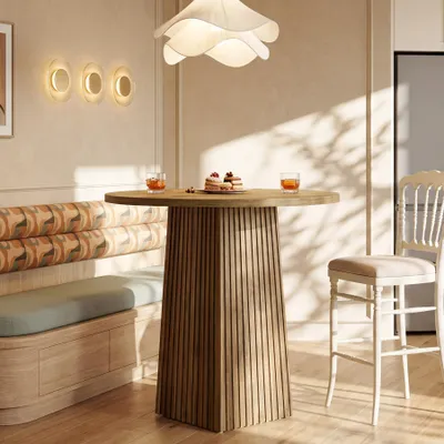 Produktbild von Tribesigns 80 cm runder Esstisch für 2 Personen, Holzsockeltisch für Esszimmer, Wohnzimmer, kleine Räume, rustikales Braun