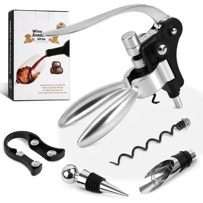 Weinöffner-Set 5-tlg. mit Korkenzieher, Ausgießer & Kapselschneider