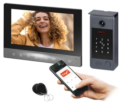 Produktbild von Video-Türsprechanlage mit Kamera, 4-adrig - Full HD 1080p Bildqualität - 7-Zoll-Display - Aluminium und Kunststoff - Außenbereichssicherheit - Gegensprechanlage