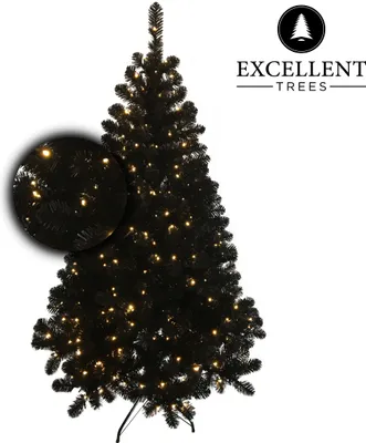Produktbild von Excellent Trees Künstlicher Weihnachtsbaum Tannenbaum Christbaum Schwarz LED Stavanger Black 150 cm mit Beleuchtung, 250 Lämpchen beleuchtet