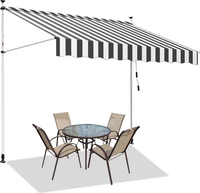 Immagine prodotto di TolleTour Tenda da balcone Tenda a braccio articolato Tenda a morsetto Tenda da sole Balcone 2,5 m, bianco-grigio