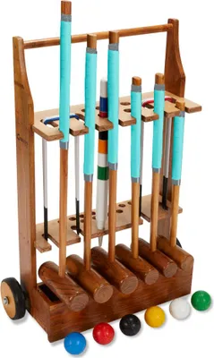 Produktbild von Ubergames - Garten-Krocket-Set - Englisches Gartenspiel - 6 Personen - Mit Hartholzschlägern - Lieferung mit Trolley