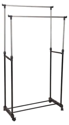 Kleiderständer mit Rollen, 2 Stangen, Metall, höhenverstellbar 90–160 cm