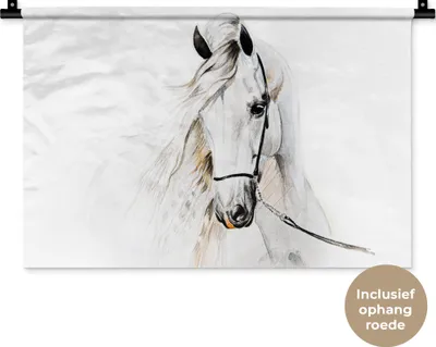 Produktbild von MuchoWow® Wandteppich Wandbehang Pferd - Aquarell - Tiere - Weiß 60x40 cm Tapisserie Dekoration Wandtuch - Wanddekorationen