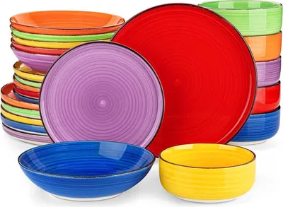 Obrázok produktu pre 24-dielna súprava riadu kameninový obedový servis farebný moderný 6 osôb