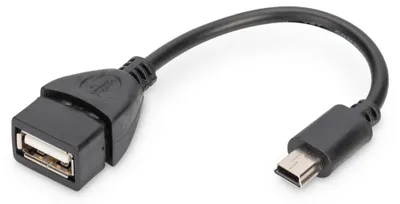 Zdjęcie produktu dla Digitus Adapter/konwerter USB mini-B - USB-A, OTG, 0,2 m, 0,2 m, Mini-USB B, USB A, USB 2.0, Czarny