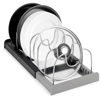 Produktbild von Erweiterbarer Organizer für 6 Deckel oder Pfannen, Topfdeckelhalter für die Küche, Geschirrhalter für die Schublade, Topfregal, Geschirrregal, Topfhalter