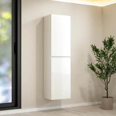 Produktbild von Mirlux Badezimmer-Hochschrank – Weiß – 150 cm – Modern – Schmaler Badezimmerschrank – Wandmontage – Fronten aus MDF