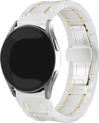 Produktbild von Strap-it Keramik-Stahlarmband - Kompatibel mit Samsung Galaxy Watch Armband 42mm Ersatzarmband Edelstahl - Faltschließe - Hochwertiges Material - für Smartwatch 20mm Armband Weiß / Gold