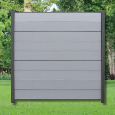 Produktbild von WPC Zaun Komplettset grau Steingrau Sichtschutzzaun Paneele 180x180 cm 2 Zäune + 3 Pfosten