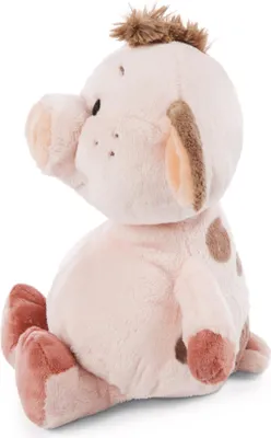 A plush toy pig sitting on a white background.