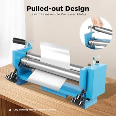Produktbild von Rundbiegegerät Blechbiegemaschine Rollenbiegemaschine mit Tragbare Handkurbel, Einstellbarer Rollenradius und Abnehmbare Rollen
