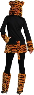 A person wearing a tiger costume from the back.