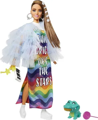 Image de Barbie Poupée extra avec robe arc-en-ciel, poupée à habiller, poupée de mode