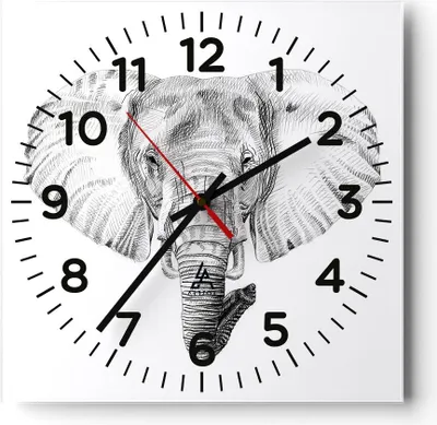 Produktbild von Wanduhr - Quadrat - Glasuhr - Elefant Afrika Illustration Kinder - 40x40cm - Schleichendes Uhrwerk - Lautlos - zum Aufhängen bereit - Dekoration Modern - Wanddekoration aus Glas - C4AC40x40-3213