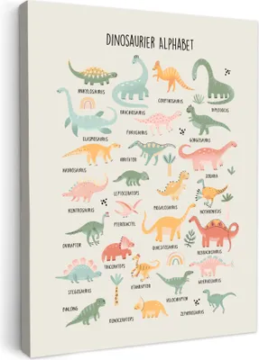 Produktbild von MuchoWow® - Leinwandbilder - Pädagogisch - Alphabet lernen - Jungen - Buchstaben - Dino's, Wandbild, Wanddeko Bilder Wohnzimmer, 30x40 cm