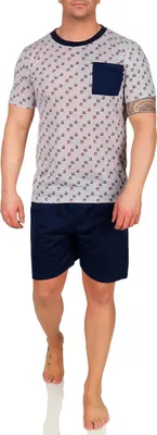 Produktbild von Herren Pyjama Set Short + Shirt Sommer, Blau-Grau L