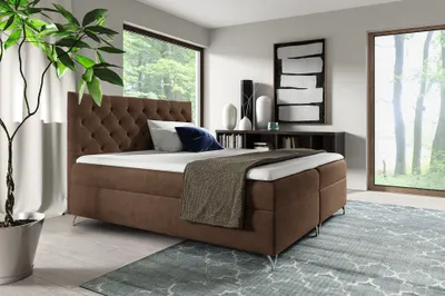 Produktbild von MEBLINI Boxspringbett mit Bettkasten - Gepolstert Doppelbett mit Matratze und Topper - Polsterbett mit Stauraum - Bett mit Kopfteil - Stauraumbett - GIULIA - 120x200 - H4/Braun Samt
