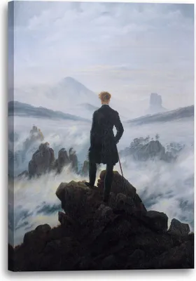Produktbild von Leinwandbild (60x80cm): Caspar David Friedrich - Wanderer über dem Nebelmeer, echter Holz-Keilrahmen inkl. Aufhänger, handgefertigt in Deutschland