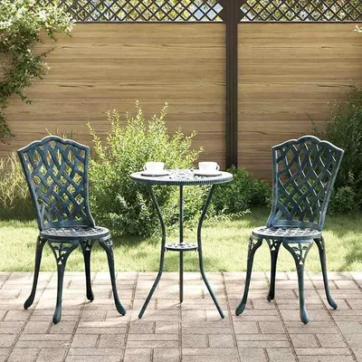 Imagen del producto de Conjunto de jardín tipo bistro, de 3 piezas, color verde, fabricado en aluminio, para uso en exteriores