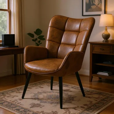 Zdjęcie produktu dla Fotel jednoosobowy - Fotel - Krzesło - Fotel do czytania - Brązowa skóra zamszowa - Ergonomiczna konstrukcja