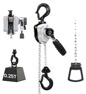 Obrázek produktu pro VEVOR Mini pákový kladkostroj, nosnost 1/4T, ruční řetězový kladkostroj, zdvih 3 m, řetěz z ocelové slitiny G80 s mechanickou dvojitou západkovou brzdou, řetězový kladkostroj s háky otočnými o 360°, pro sklady, stavebnictví, garáže