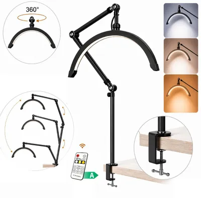 Zdjęcie produktu dla Lampa kosmetyczna Moon biurkowa do przedłużania rzęs led bezcieniowa ze statywem przykręcanym czarna