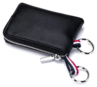 Image de Portefeuille noir en cuir multifonctionnel avec porte-clés