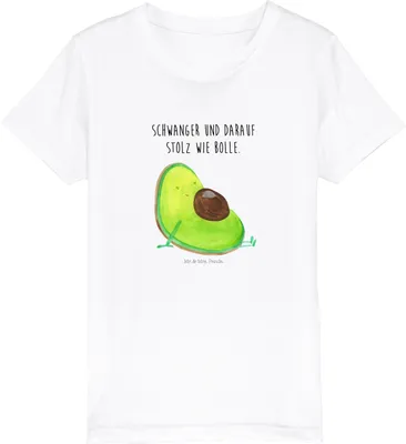 Produktbild von Mr. & Mrs. Panda Organic Kinder T-Shirt Avocado Schwangerschaft 5-6 Jahre (110/116) - Weiß - Geschenk, Liebe, Shirt, Kurzarm, Baby, Schwanger, Baumwollshirt, Teenager