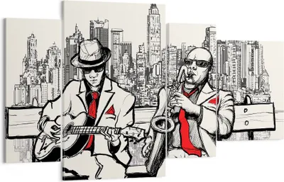 Produktbild von Bild auf Leinwand - Leinwandbild - Jazz Musik Musiker - 120x70cm - Wand Bild - Wanddeko - Leinwanddruck - Bilder - Kunstdruck - Wanddekoration - Leinwand bilder - Wandkunst - DL120x70-3599