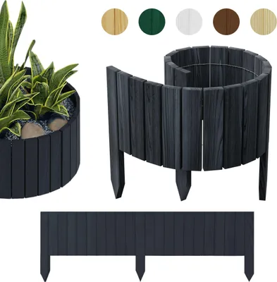 Product images of garden borders and planters in various colors.
