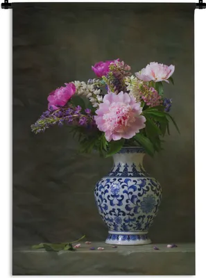 Produktbild von MuchoWow® Wandteppich Wandbehang Stilleben - Pfingstrosen - Farben 60x90 cm Tapisserie Dekoration Wandtuch - Foto-Teppich - Abwaschbar