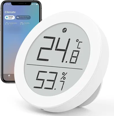 Produktbild von Sensor für Raumtemperatur und Luftfeuchtigkeit mit E-Ink-Display und hochpräzisem Sensirion Sensor, Apple Home kompatibel