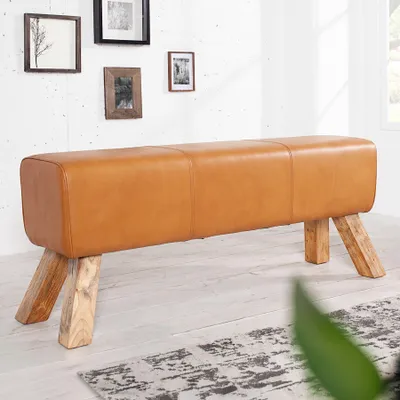 Produktbild von riess-ambiente Sitzbank TURNBOCK 120cm cognac natur Echtleder massives Mangoholz Sitzhocker retro
