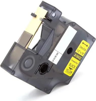 Produktbild von vhbw Schriftband-Kassette Ersatz für Dymo 18432 für Etiketten-Drucker 5,5m x 12mm Schwarz auf Gelb, Vinyl