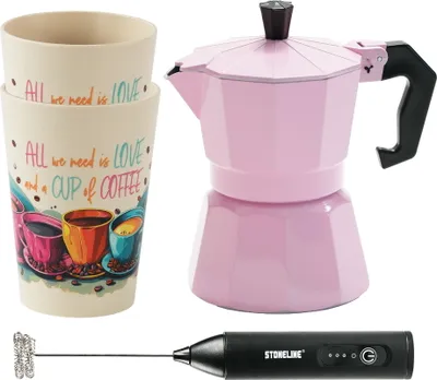Produktbild von STONELINE® Espressokocher 170 ml Set 4-teilig | Rosa