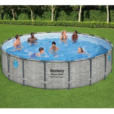 Produktbild von Bestway Stahlrahmenpool Set Power Steel Swim Vista Ø 549 cm x 122 cm Rund Grau