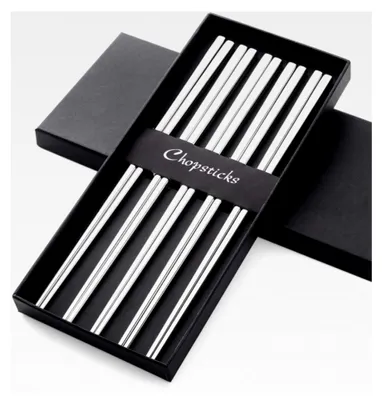 Produktbild von 5 Paar Essstäbchen aus Edelstahl 304 18/10 in quadratischer Form für Sushi und Geschirr