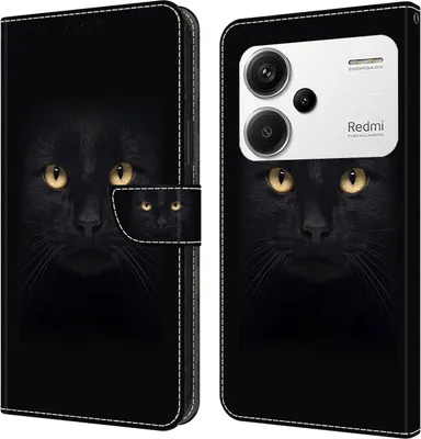 Produktbild von CLM-Tech Handyhülle kompatibel mit Xiaomi Redmi Note 13 Pro+ 5G / Redmi Note 13 Pro Plus 5G Hülle - Tasche aus Kunstleder - Klapphülle mit Ständer und Kartenfächern - Schutzhülle Wallet Case Cover in schwarzer Panther Augen