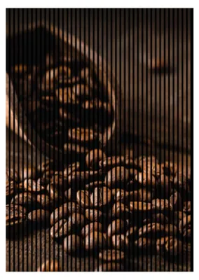 Produktbild von Akustikpaneele mit Digitaldruck Kaffee01 19 x 1693 x 2400 mm Kaffeebohnen Kaffeeschaufel Tisch MDF PET-Fasern Wandpaneele Braun 3 Einzelplatten