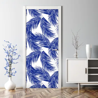 Produktbild von Dekorative Türaufkleber Aaufkleber selbstklebend Tapete Türtapete Blaue Palmblätter 85 x 200 cm