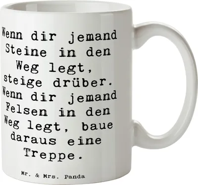 Produktbild von Mr. & Mrs. Panda Pott Spruch Stolpersteine im Alltag meistern - Weiß - Geschenk, Motivation, Bedruckte Tasse, Zuversicht, schöne, Erfolg, Vertrauem, Trost, Ermutigung