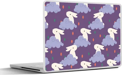 Produktbild von MuchoWow® Laptop Aufkleber Sticker Cover Muster - Kaninchen - Luft - Lila - Mädchen - Kinder - Kinder 31x22.5 cm - Laptop-Deko