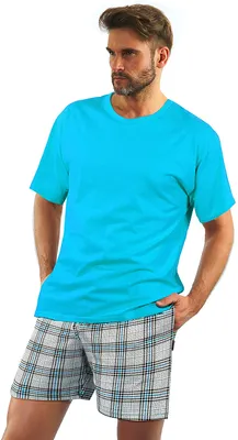 Produktbild von Sesto Senso Schlafanzug Herren Pyjama Baumwolle Kurzarm + Pyjamahose Nachtanzug - 2379/27 - TURKIS - XL