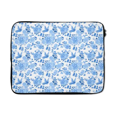 Produktbild von MuchoWow® Laptop Hülle 17 Zoll Laptoptasche Blumen - Muster - Blau - Zipper - Schutzabdeckung