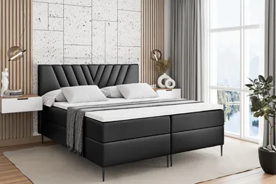 Produktbild von ALTDECOR  Boxspringbett mit Schwarz Füßen, Matratze und Lattenrost, Boxbett, Topper, Polsterbett mit Bettkasten, Bett mit Stauraum H4-Matratze, Doppelbett - ERNINA-FC- 180x200 - Schwarz Kunstleder
