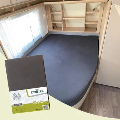 Produktbild von Dexitex Spannbettlaken für Französisches Bett, 1 Stück, Anthrazit, Rechte Ecke, 100% Baumwolle, , für Wohnwagen und Wohnmobile