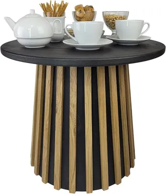 Imagen del producto de Mesa de centro redonda con tablero de roble y listones, de 55x47 cm