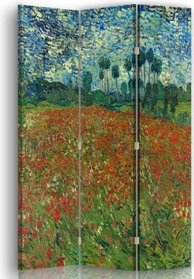 Produktbild von Legendarte - Paravent - Raumteiler Mohnfeld - Vincent Van Gogh cm. 110x150 (3 Paneele)